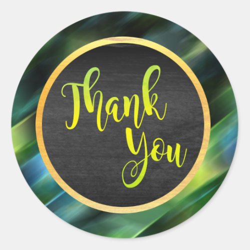 Thank You Gold Green Glitter Wedding Glow Classic Round Sticker