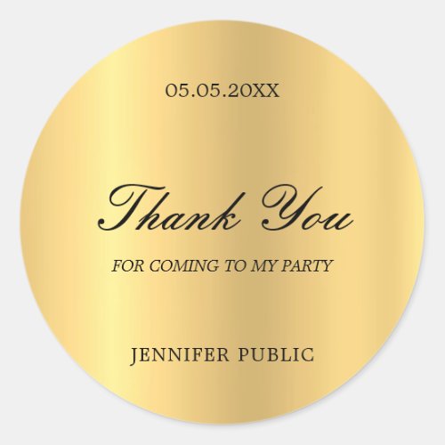 Thank You Gold Hand Script Text Glamour Template Classic Round Sticker
