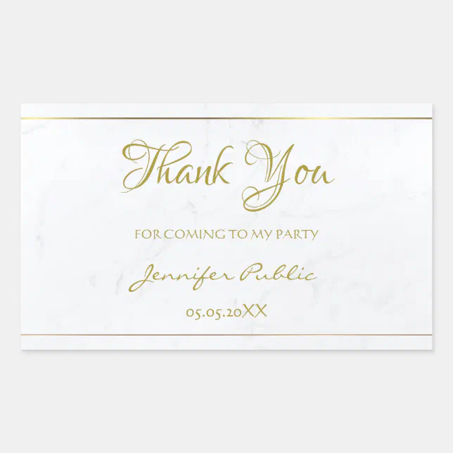 Thank You Gold Hand Script Text Marble Template Rectangular Sticker ...