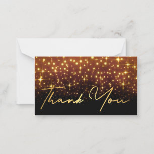 thank you gold handwriting black golden sparkles note card