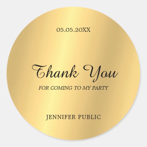 Thank You Gold Handwriting Script Text Glam Chic Classic Round Sticker