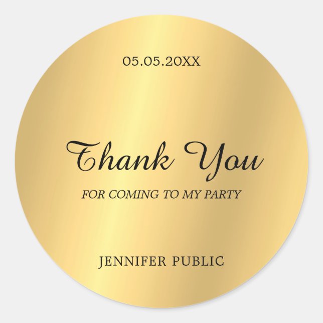 Thank You Gold Handwriting Script Text Glam Chic Classic Round Sticker (Front)