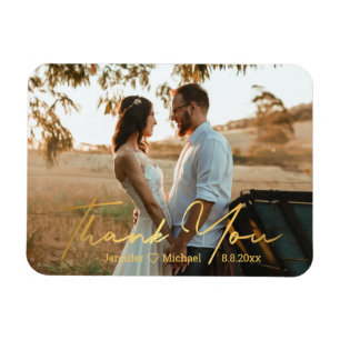 thank you, gold handwriting wedding photo magnet