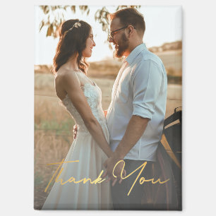 thank you, gold handwriting wedding photo magnet