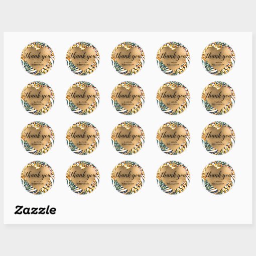 Thank You Gold Heart Balloon Animal Print Classic Round Sticker | Zazzle