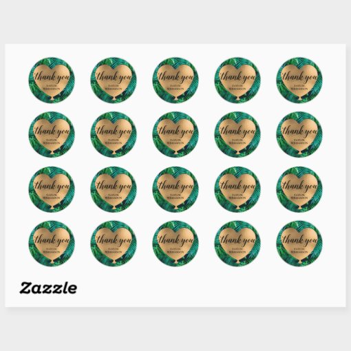 Thank You Gold Heart Balloon Tropical Plants Classic Round Sticker | Zazzle