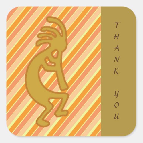 Thank You Gold Kokopelli Orange Stripe Musician Square Sticker