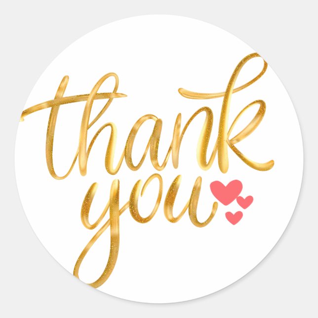 'Thank you' Gold letter pattern Classic Round Sticker (Front)