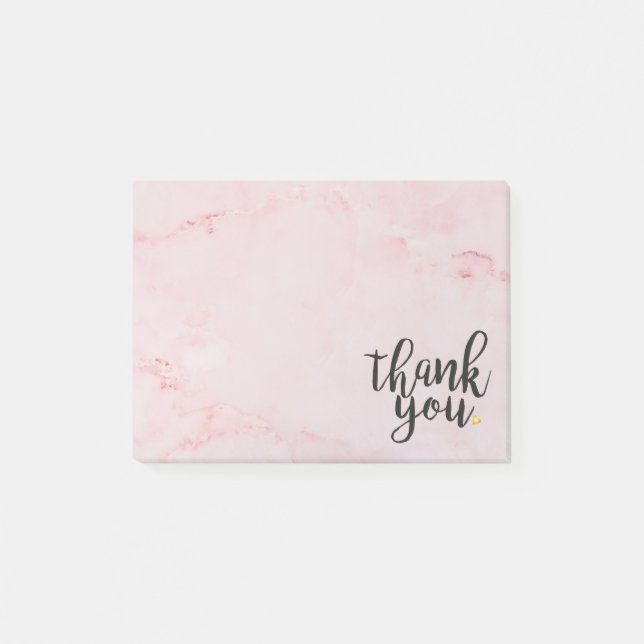 Thank You Gold Love Heart Pink Marble Post-it Notes (Front)