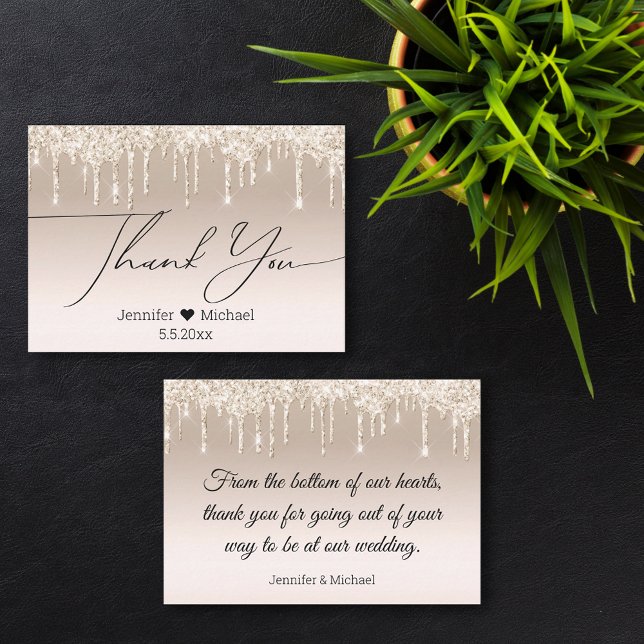 thank you,gold luxury dripping glitters wedding note card (Creator Uploaded)