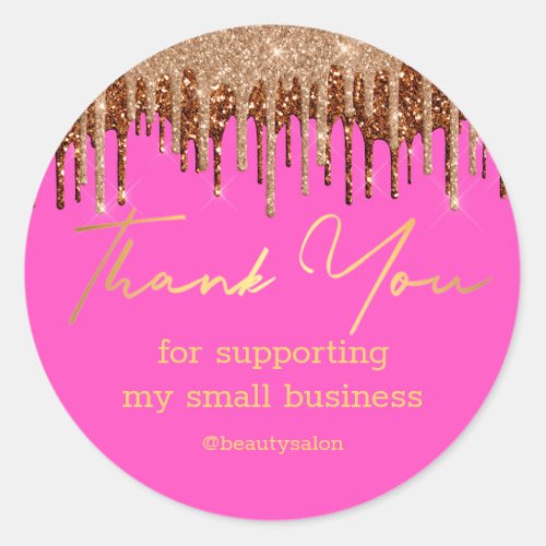 thank you gold luxury glitters pink small business classic round sticker