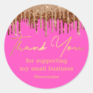thank you gold luxury glitters pink small business classic round sticker