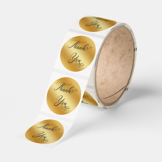 thank you,gold metal background classic round sticker (Roll)