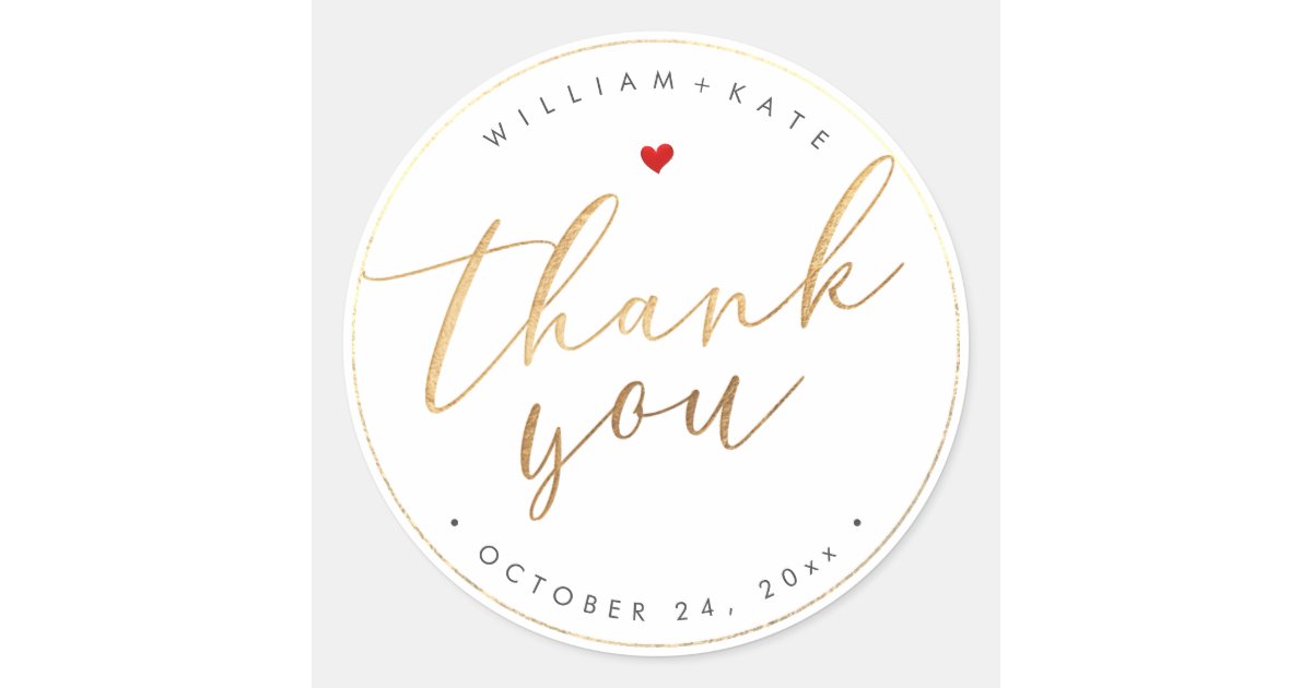 Thank You, Gold Modern Script DIY Background Classic Round Sticker | Zazzle