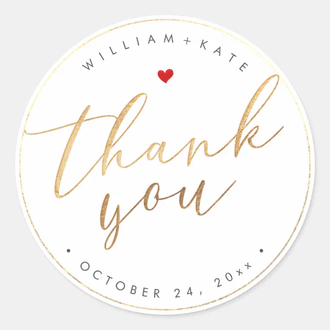 Thank You, Gold Modern Script DIY Background Classic Round Sticker | Zazzle