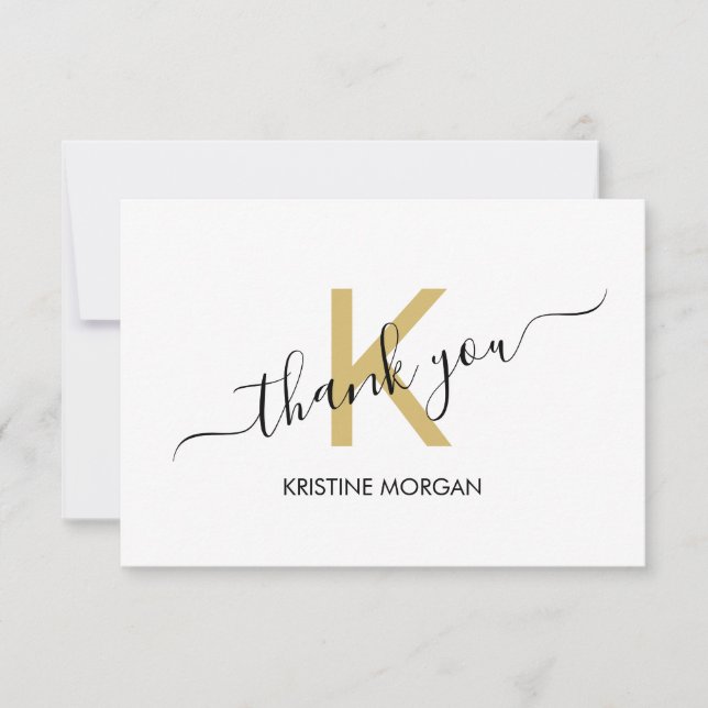 Thank you gold monogram script card (Front)