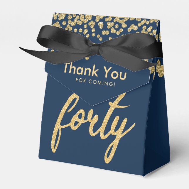 Thank You Gold Navy Blue "Forty" Birthday Party Favor Boxes (Front Side)