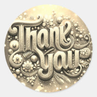 Thank You Gold Ornamental Classic Round Sticker