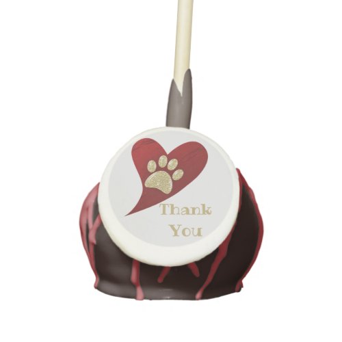 Thank You Gold Paw Print Red Heart Appreciation Cake Pops