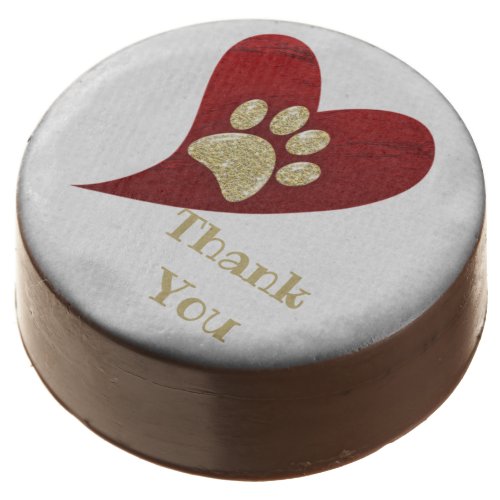 Thank You Gold Paw Print Red Heart Appreciation Chocolate Covered Oreo