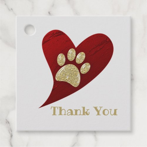 Thank You Gold Paw Print Red Heart Appreciation Favor Tags