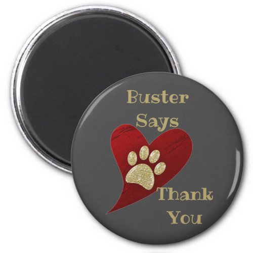 Thank You Gold Paw Print Red Heart Appreciation Magnet