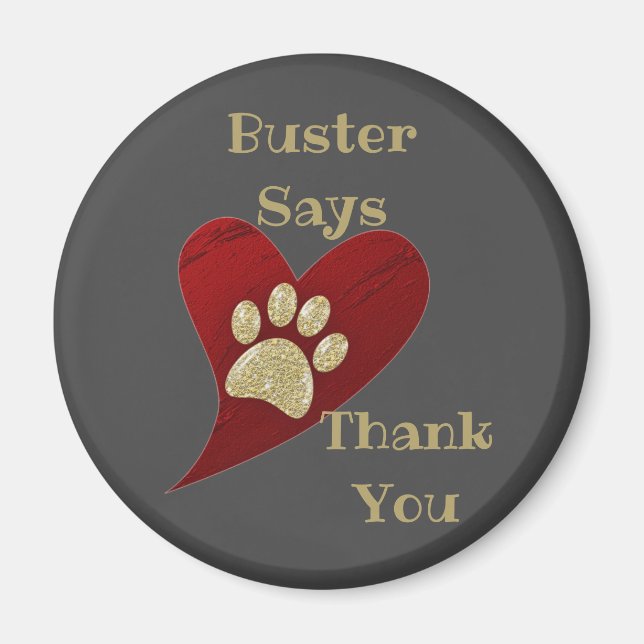 Thank You Gold Paw Print Red Heart Appreciation Magnet (Front)