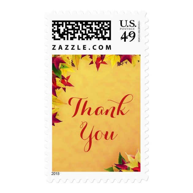 Thank You Gold Red Autumn Leaves Thanksgiving Postage