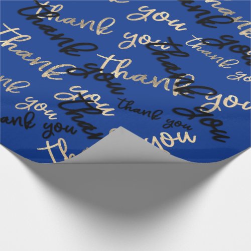 Thank You Gold Script Black Blue Caligraphy Favor  Wrapping Paper