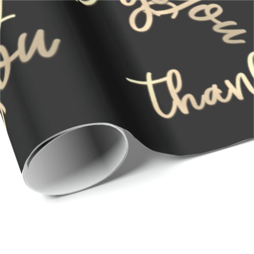 Thank You Gold Script Black Green Caligraphy  Wrapping Paper