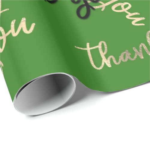 Thank You Gold Script Black Green Caligraphy Wrapping Paper