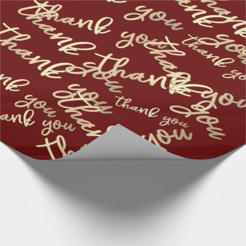 Thank You Gold Script Burgundy Green Caligraphy  Wrapping Paper