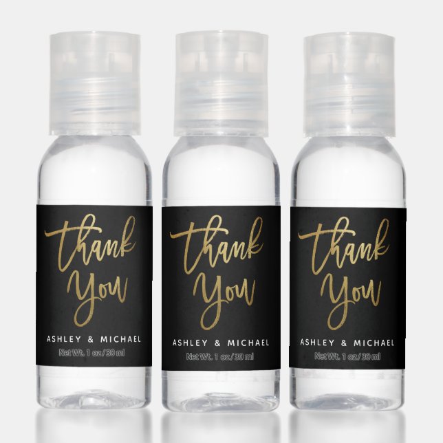 Thank you Gold Script Calligraphy Wedding Favor Hand Sanitizer (Set)