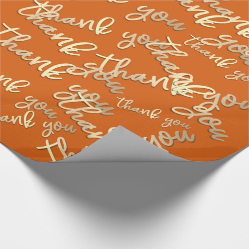 Thank You Gold Script Coral Orange Ivory  Wrapping Paper