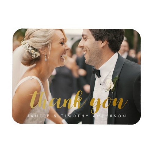 Thank You Gold Script Letter Wedding Photo Chic Magnet