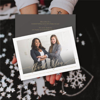 Thank You Gold Script Photo Stylish Chic Business Holiday Card by fat_fa_tin at Zazzle