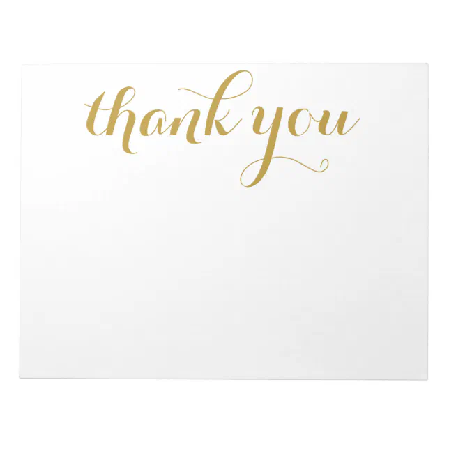 Thank You Gold Script Print 11 x 8.5 Notepad | Zazzle