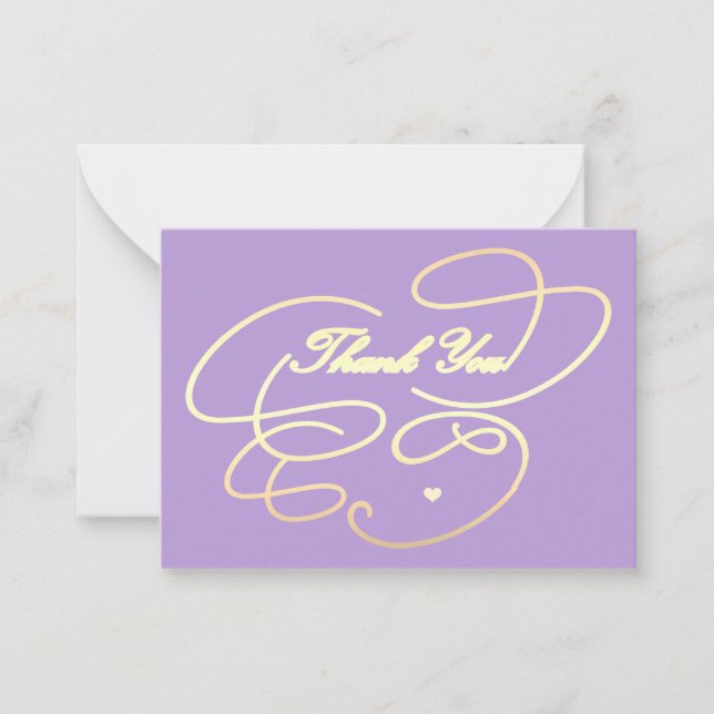 Thank you gold script simple elegant purple note card (Front)