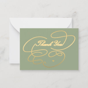 Thank you gold script simple elegant sage green note card