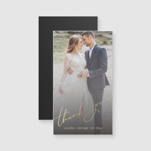 thank you gold script wedding faded photo magnet (Front/Back)