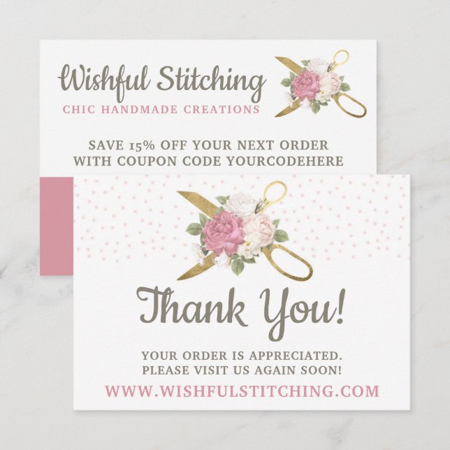 Thank You Gold Sewing Scissors Shabby Floral Card (Front/Back)