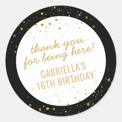 Thank You Gold Sparkles Black White Birthday Favor Classic Round Sticker