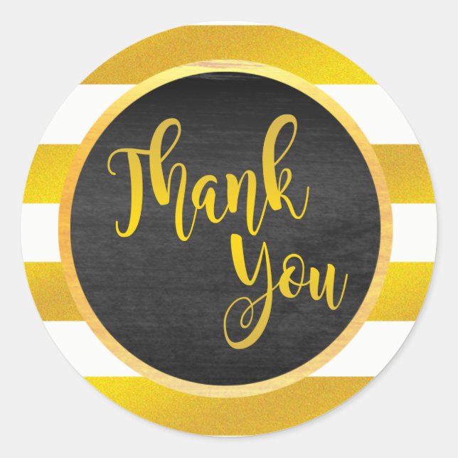 Thank You Gold Striped Glitter Classic Round Sticker (Front)