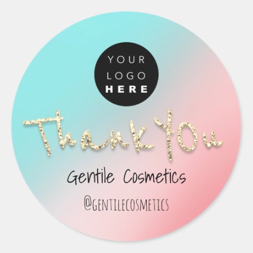 Thank You Gold Sweet 16th Blue Pink Logo Classic Round Sticker