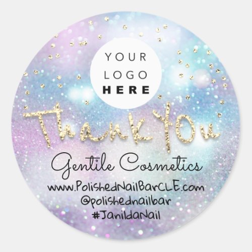 Thank You Gold Sweet 16th Logo Blue  Holograph Classic Round Sticker