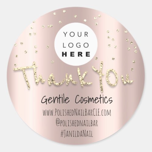 Thank You Gold Sweet 16th Logo Confetti Rose Nails Classic Round Sticker