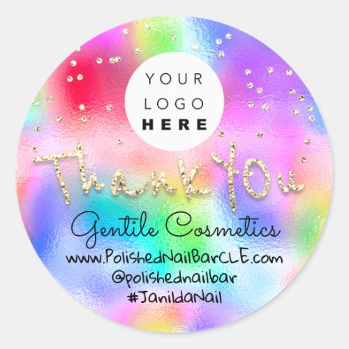 Thank You Gold Sweet 16th Logo Girly  Holograph Classic Round Sticker