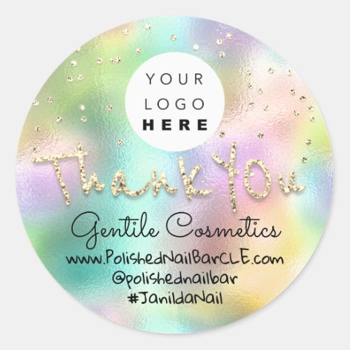 Thank You Gold Sweet 16th Logo Green Holograph Classic Round Sticker