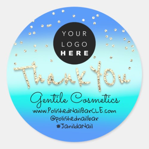 Thank You Gold Sweet 16th Logo Name  Blue Celesty Classic Round Sticker