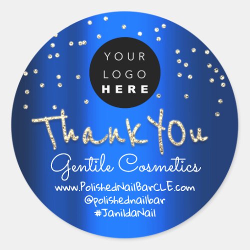 Thank You Gold Sweet 16th Logo Name Blue Gold Classic Round Sticker